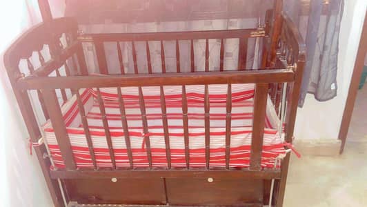 Wooden baby cot with mattress & 2 cover