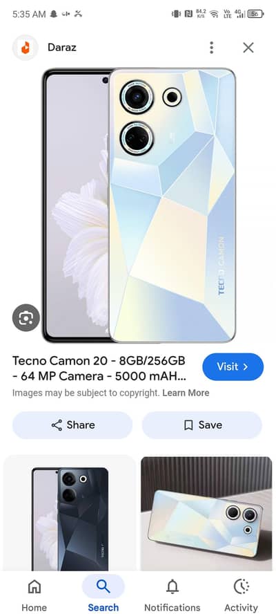 Tecno Camon 20    8+5  256 GB read add