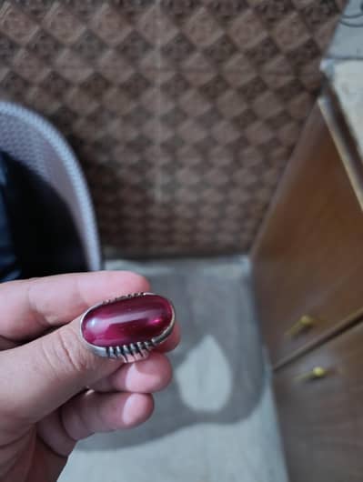 chandi ki stone ring red yaqoot