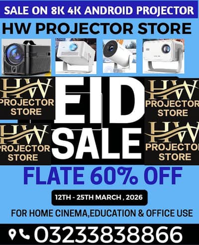 EID SALE 60%  MULIYMEDIA 4K 8K FULL HD ANDROID SMART PROJECTOR CINEMA