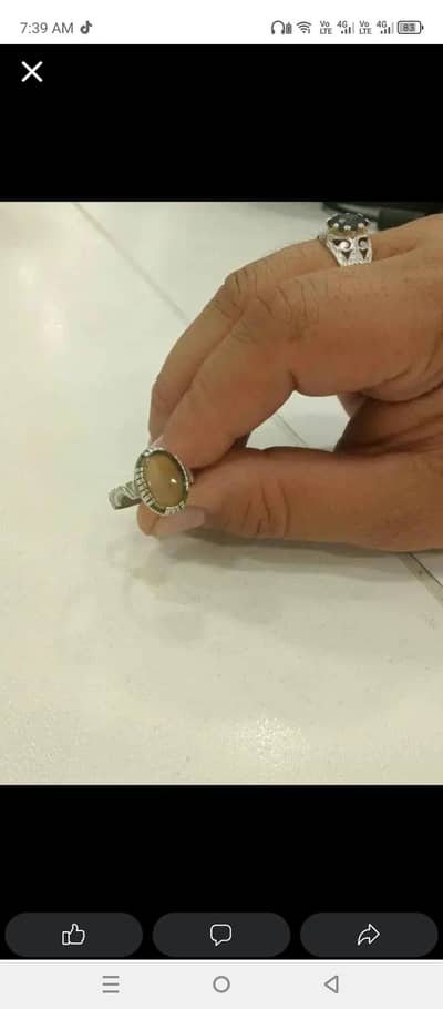 Zard aqeeq  stone with silver ring