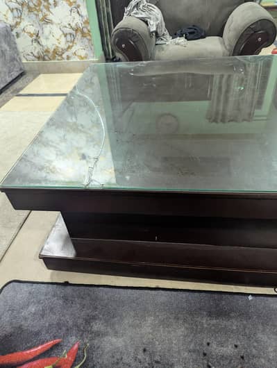 Heavy Wooden Center Table with Glass Top – 4x4 ft – Premium Quality