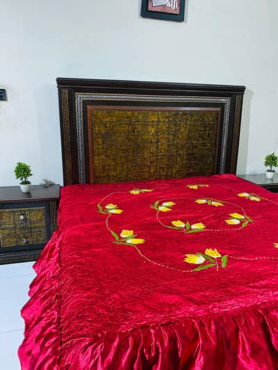 King size wooden bed+ Dressing with full mirror and side tables