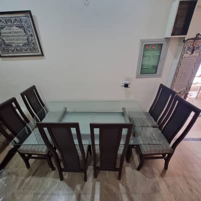 Dining Table | Wooden Dining Glass Top | 6 Seater Table For Sale