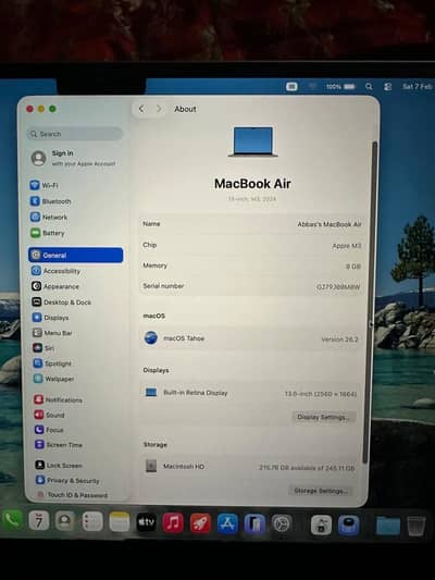 MacBook Air M3 8gb Ram 256gb SSD