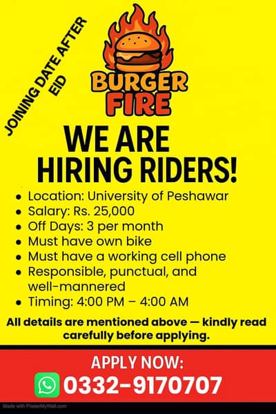 RIDERS REQUIRE FOR FASTFOOD