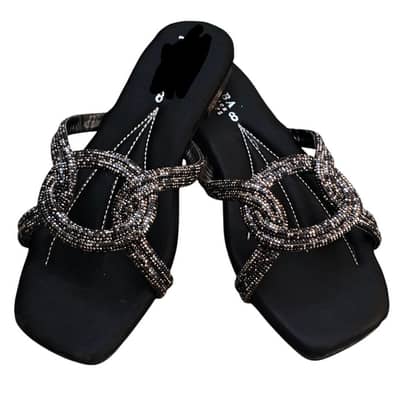 Women's Black Rhinestone Satin Formal Flats.