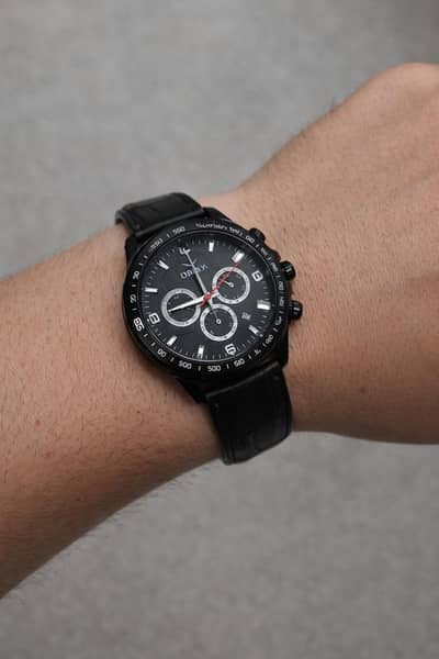 branded leather watch with chorograph