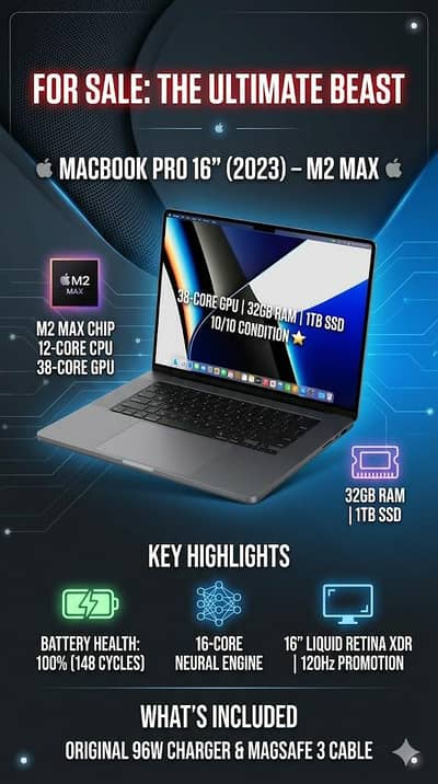 Apple MacBook Pro M2 Max (2023) – 16-inch | 32GB RAM | 1TB SSD |