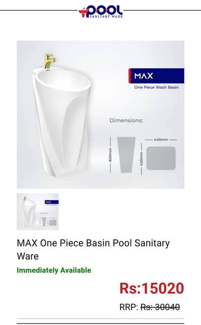 Pool Max basin modern design brand new AAA
