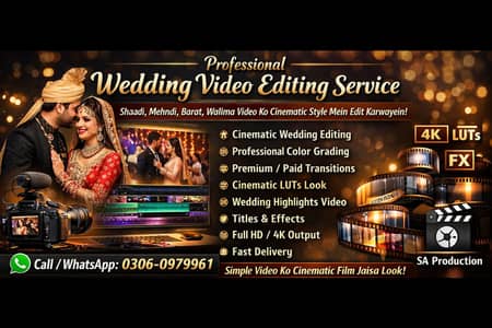 Wedding Video Editing Service – Cinematic Look, LUTs, Titles & Effects