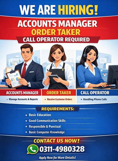 Accounts Manager / Order Taker / Call Operator / Jobs