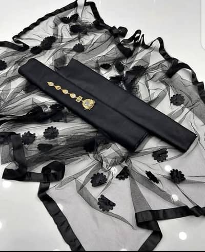 Premium Black Katan Silk 3-Piece Unstitched Suit - Wedding Wear