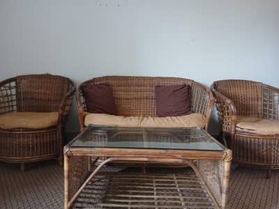 Cane Sofa Set 5 Seater with Center Table