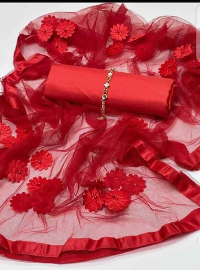 Premium Red Katan Silk 3-Piece Unstitched Suit - Festive Wear