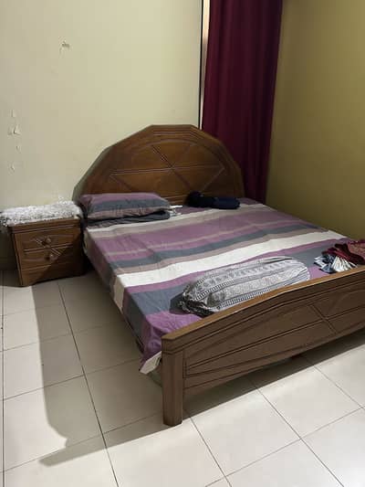 Pure Wood bed with mattress and side table