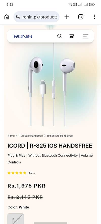 original ronin iPhone wired hand free