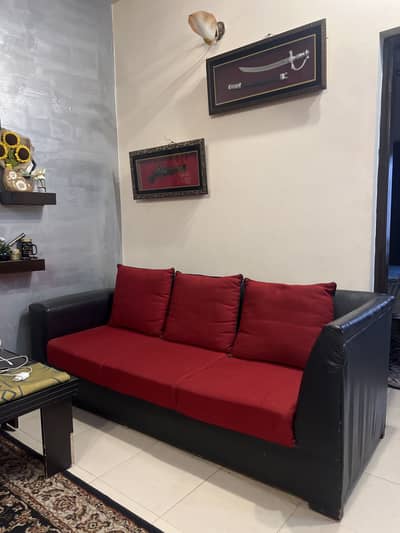Stylish Red & Black L Shape Sofa available for sale