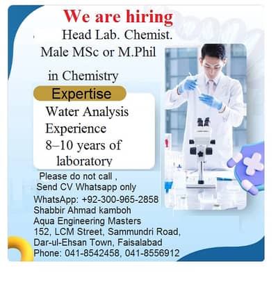 Head Laboratory Chemist. (Male)