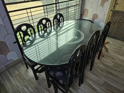 6 Seater Dining Table Set with Glass Top