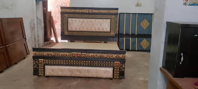 wooden double bed side table and dressing table