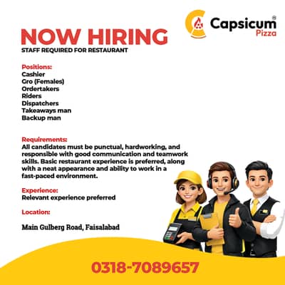 Restaurant Jobs in Faisalabad | Staff Required | Capsicum Pizza