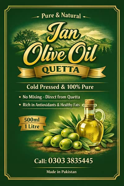 Pure Olive Oil from Quetta – Jan Olive Oil (500ml & 1 Liter)