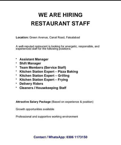 Pizza Chef or Fast Food Chef Urgent