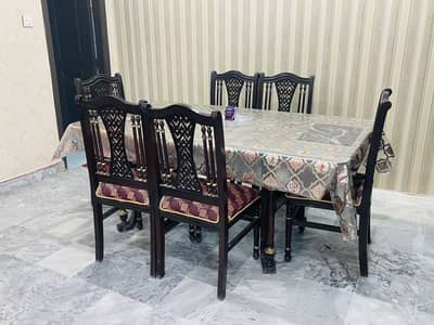 6 Seater Wooden Dining Table Set – Solid Wood – Good Condition