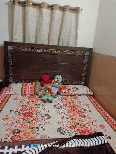 Interwood double bed with side table and dressing table