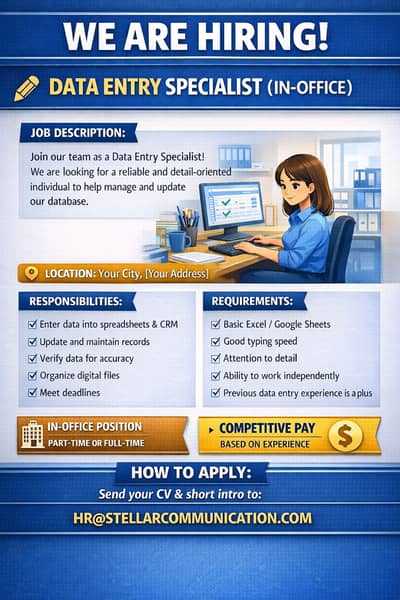 Data Entry Specialist (Female )