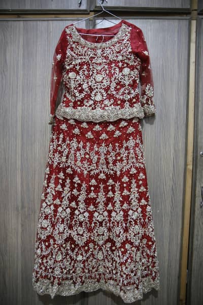 Red Lehnaga with white and golden embroiedry