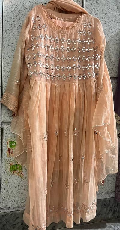 3 PC frock peach colour