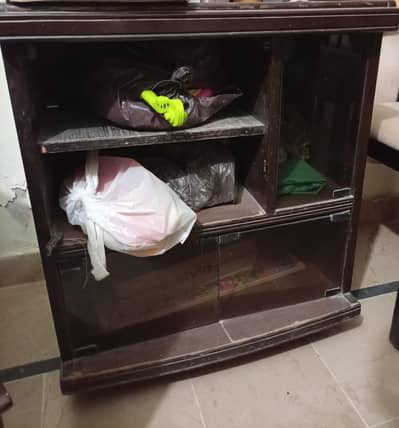 Side table with glass doors