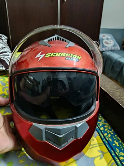 scorpian red back flip korean helmet for racing