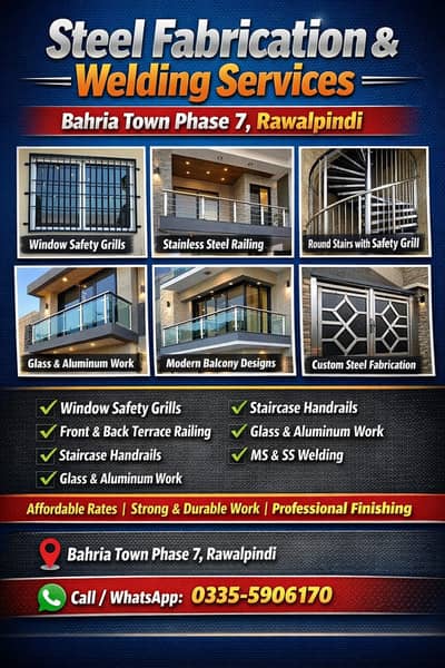 Safety Grills, Railing, Aluminum Glass Work Welding Services in Bahria