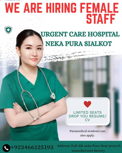 we are hiring femal nursing staff for hospital