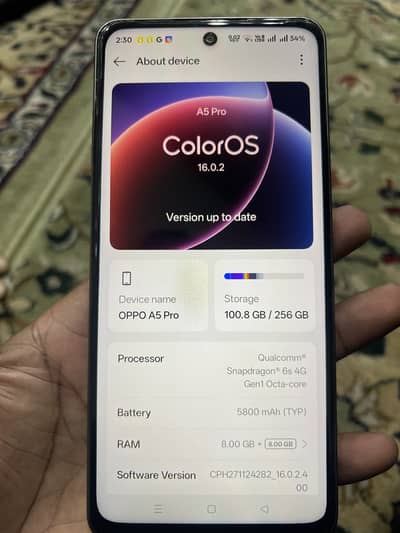 Opo A5pro 8GB ram/ 256 GB room