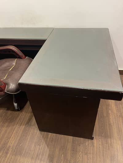 Pure Wood Office Tables with Side Tables with Glass Top