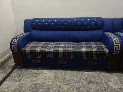 Stylish 6-Seater Royal Blue Sofa Set – Comfortable & Unique Design
