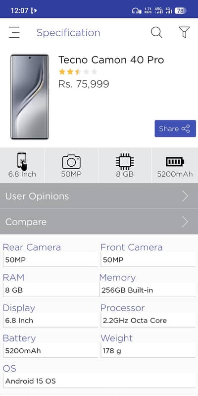 Tecno Camon 40 Pro  . . Read Add