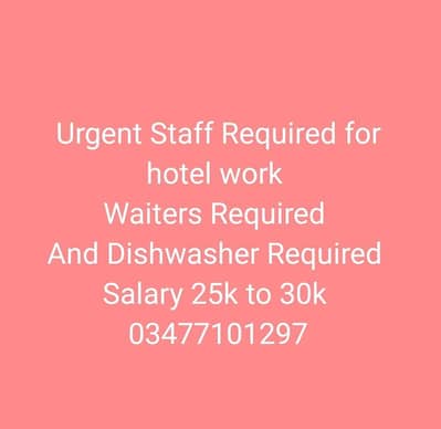 Hotel Job For Waiter And Dishwasher