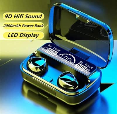 Digital display case earbuds with 9D Hifi sound and 2000MAH battery