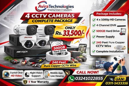 4 CCTV Hd 1080p Cameras Complete Package
