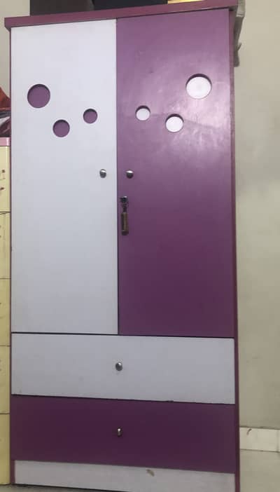 Kid’s wardrobe for sell | Pink and white almari | 2 door wardrobe