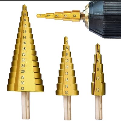 3 Piece HSS Steel Step Cone Drill Bit Set Hole Cutter 4-12/20/32mm