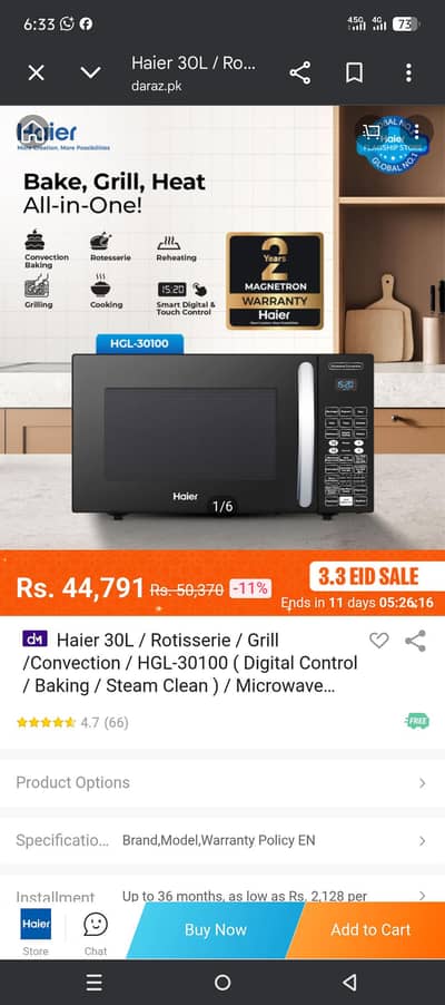 microwave oven  haeir 30L