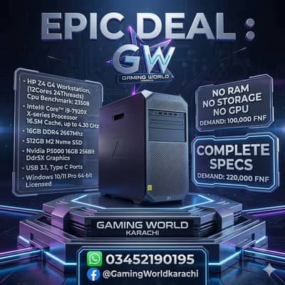 HP Z4 G4 Workstation Core i9-7920X 12Cores 24Threads Rtx 4000 8GB Ddr6