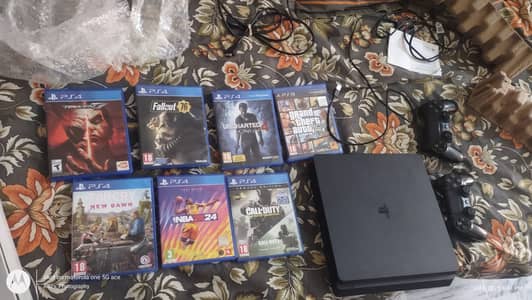 PS4 slim 500GB 2 CONTROL WIRELESS HDMI cable power cable 2games