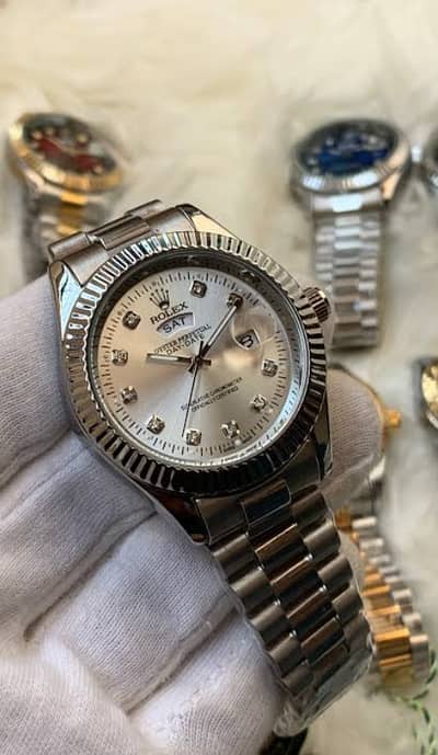 Premium Luxury Silver Day-Date Watch – High Quality Finish